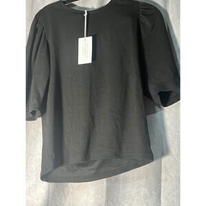 Polagram Women's Black Puff Sleeve Simms Shirt Crew Neck T-Shirt Top sz lg NWT